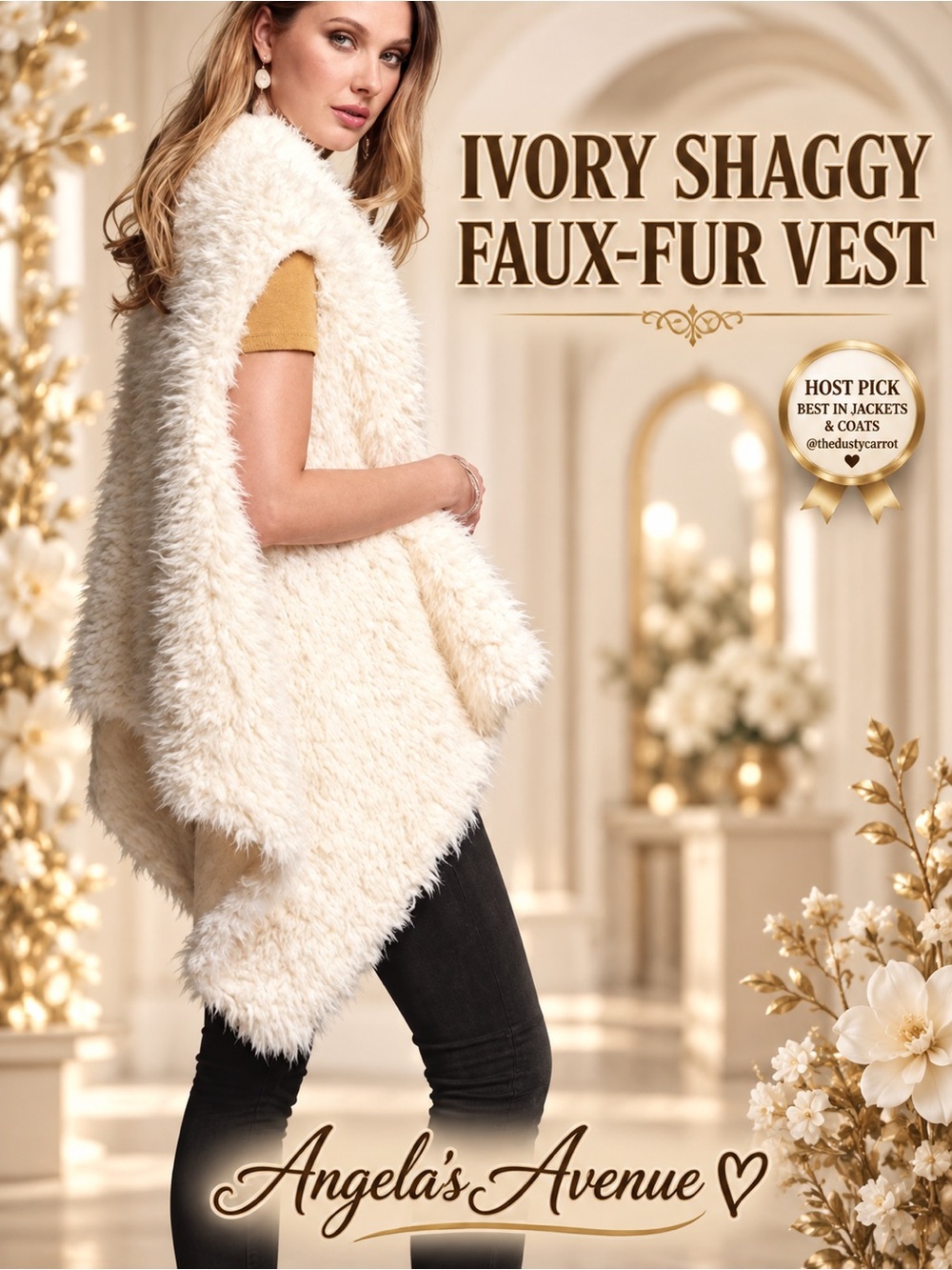 VEST SHAGGY IVORY FAUX FUR NEW